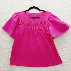 T-Shirt Size L Hot Pink Ruched Barbiecore Clueless Y2K Soft Girl Brunch Feminine